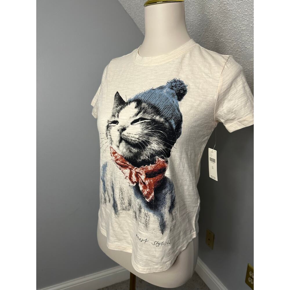 NWT Pilcro x Anthropologie Bennie Short-Sleeve Cat Scarf Toboggan Icon Tee Sz XS - Picture 3 of 7